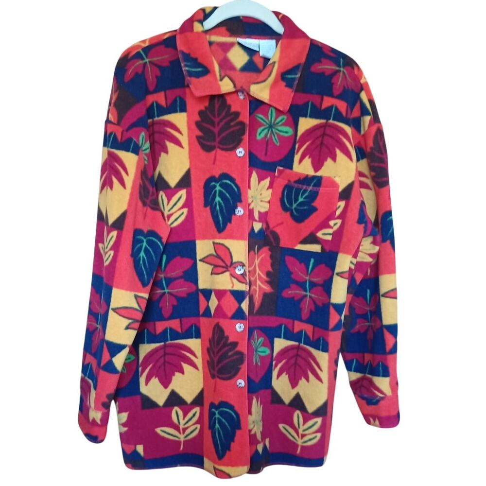 BCC Vintage Jacket Mid Length Women's Large Bright Fall Colors Leaf Pattern 90s